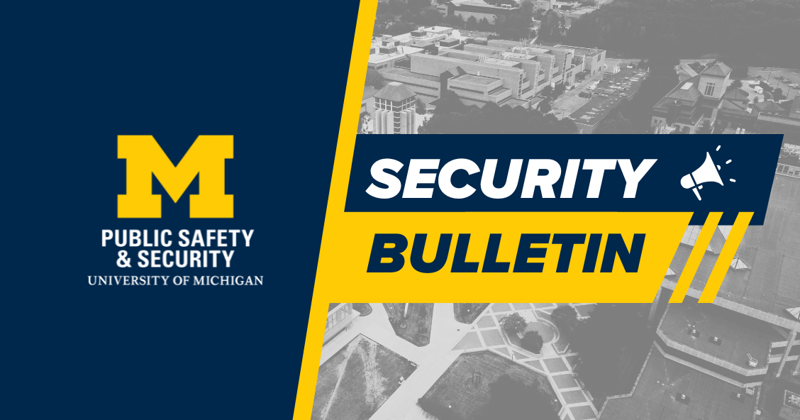 Graphic with a photo of campus and "Security Bulletin" overlayed on top