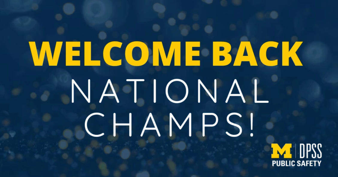 Graphic that says "Welcome Back National Champs!"