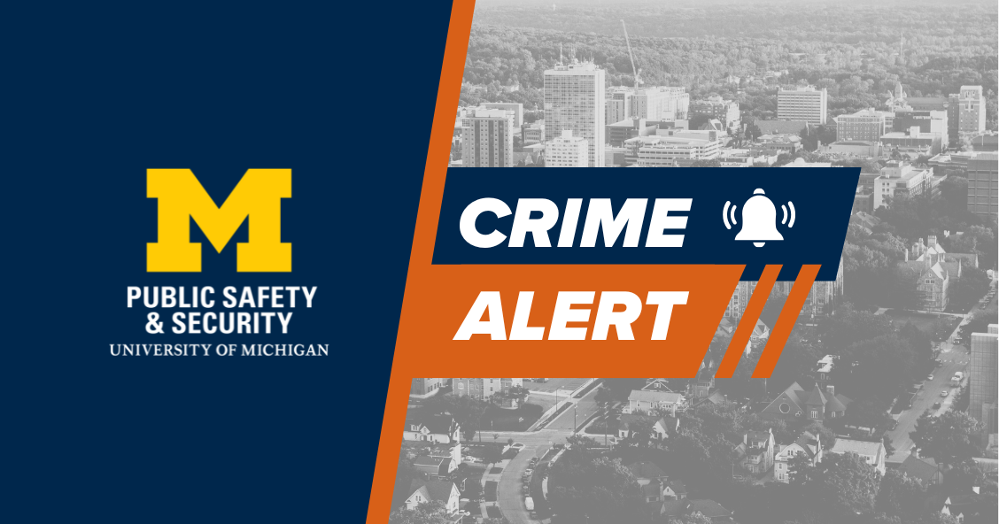 Graphic with a photo of campus and "Crime Alert" overlayed on top.