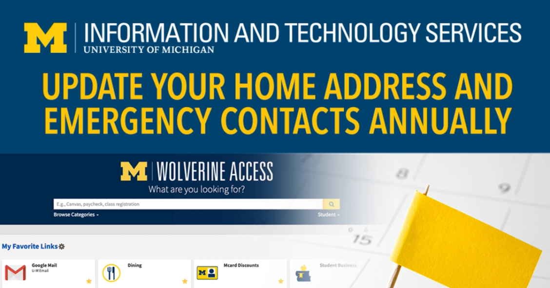 Graphic that says "Update Your Home Address and Emergency Contacts Annually."
