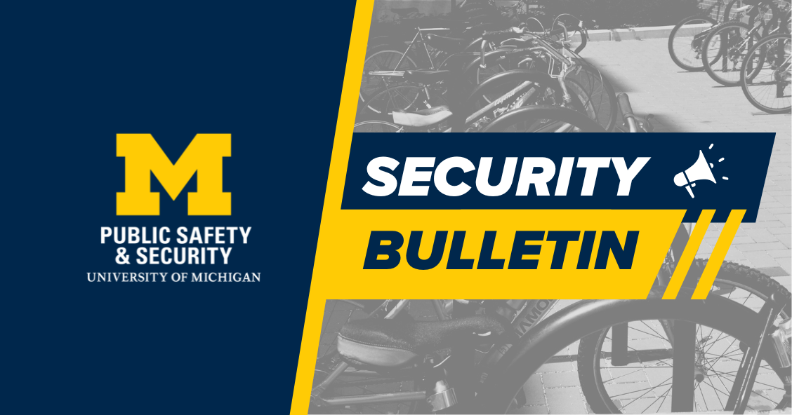 Graphic of bikes on U-M campus with Security Bulletin overlayed.